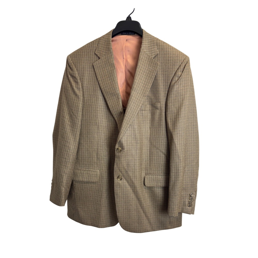 Austin Reed Mens 42R Tan Silk Houndstooth Two Button Blazer Sport Coat Jacket‎
